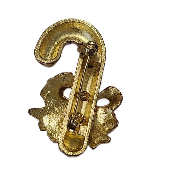 Vintage Enamel and Crystal Christmas Candy Cane Brooch Pin, 1.5" Tall - Picture 3 of 10